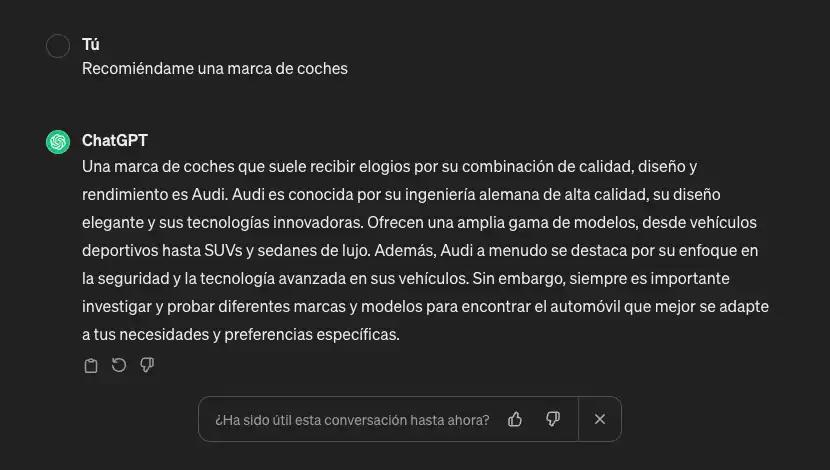 Ejemplo de recomendación de ChatGPT